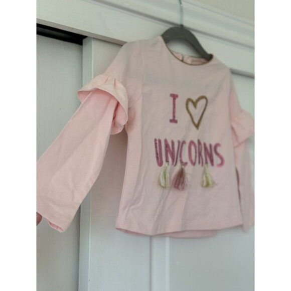 Mud Pie Small (12-18M) "I Love Unicorns" Long Sleeve Tee Pink Cotton/Spandex Ruf - Picture 6 of 11